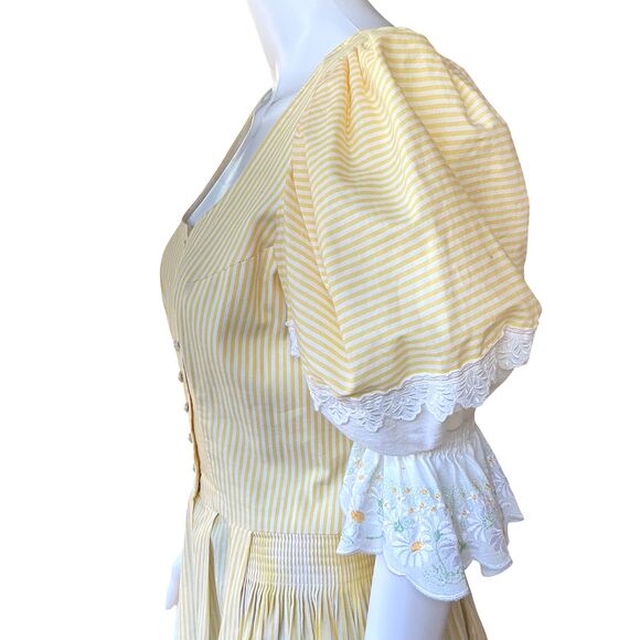 Kruger Dirndl Dress Size 40 US 12 Yellow Stripe Puff Sleeve Milkmaid Octoberfest - Picture 8 of 15
